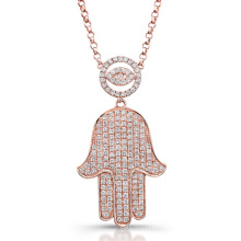 14k Rose Gold Over Silver Micro Pave Diamond Evil Eye and Hamsa Necklace